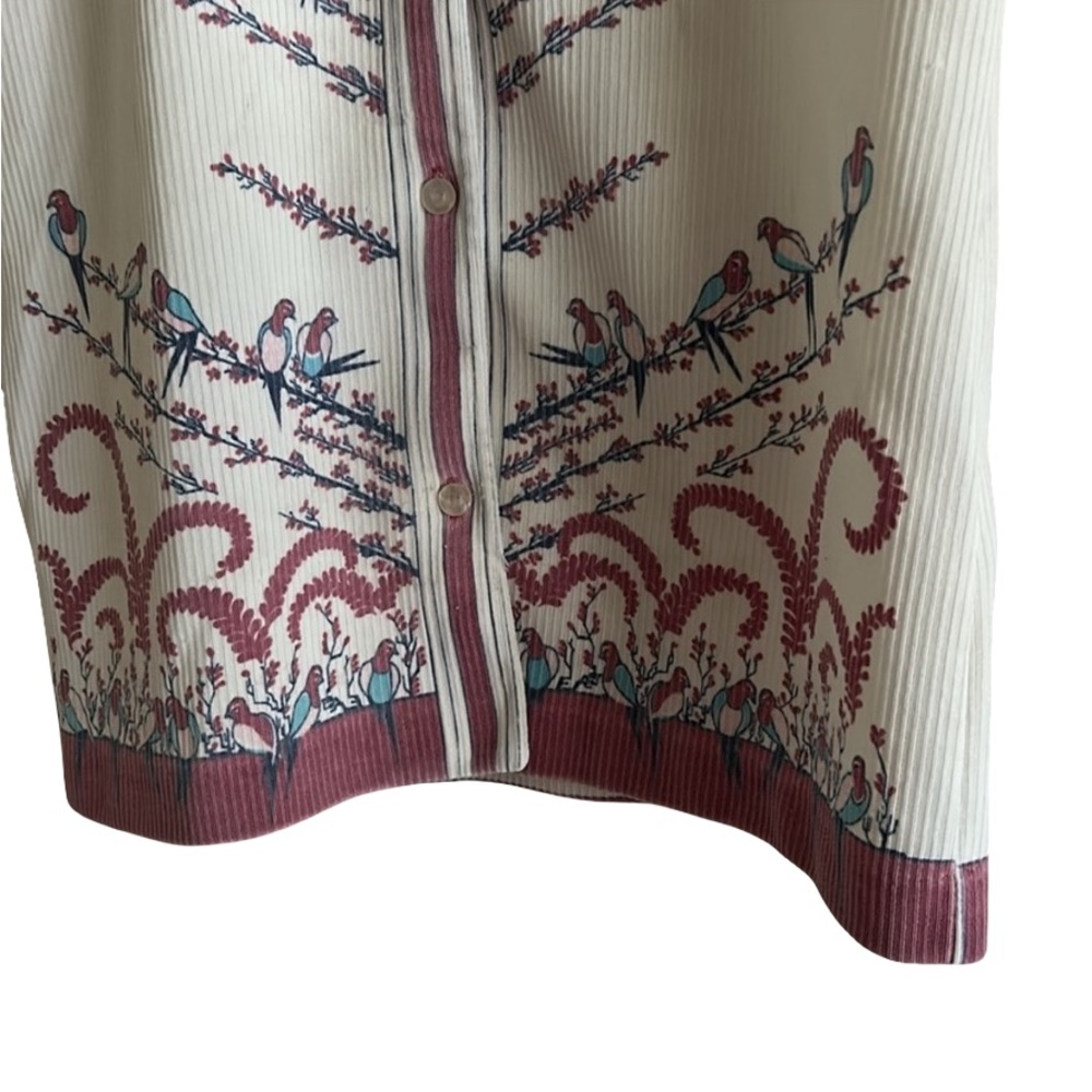 Vintage JCPenney Cream Floral Birds Big Collar Button Down Short Sleeve Blouse - Picture 8 of 12